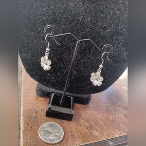 Silver Flower Drop Earrings - Women Jewelry